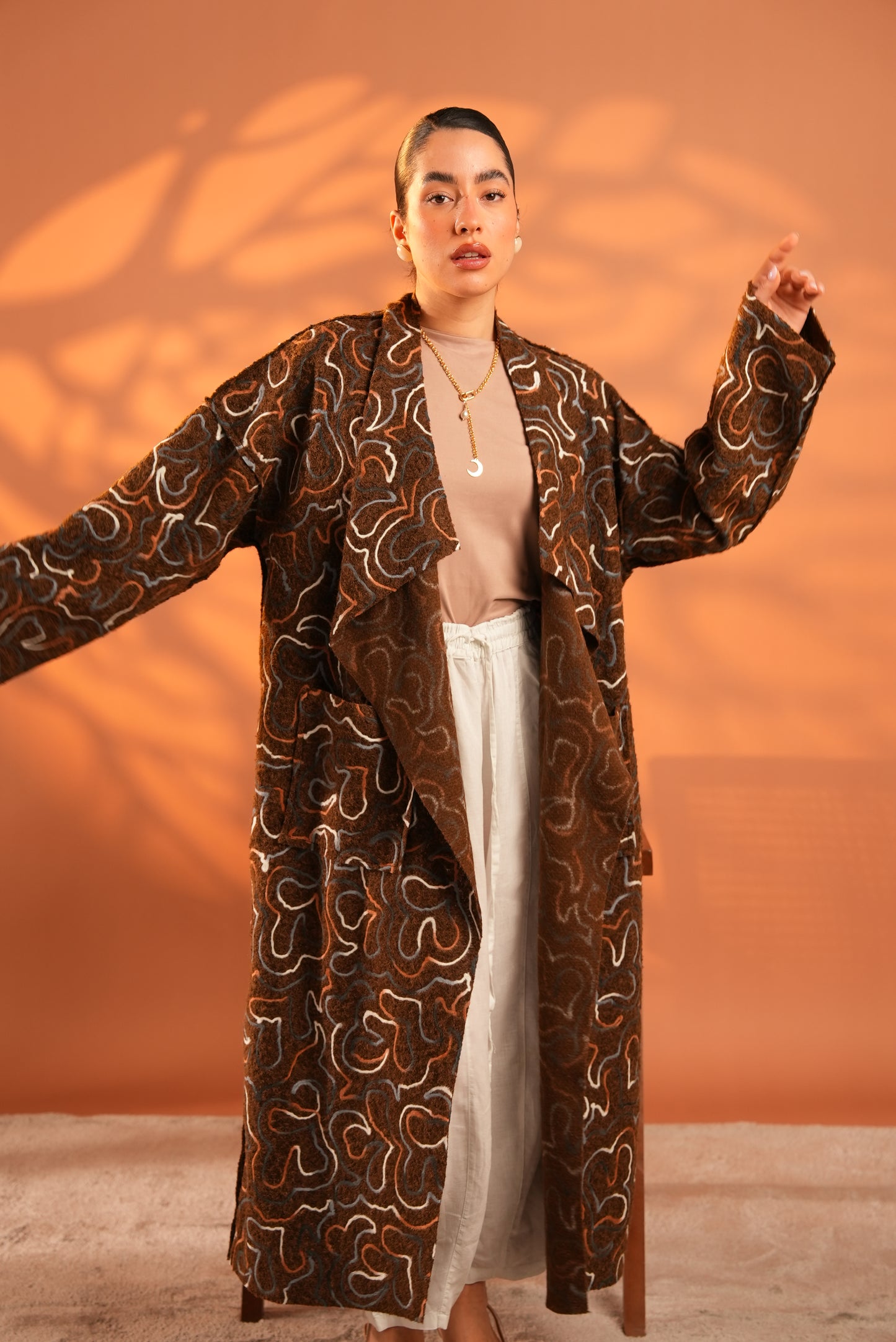 Serene Embroidered Coat In Brown