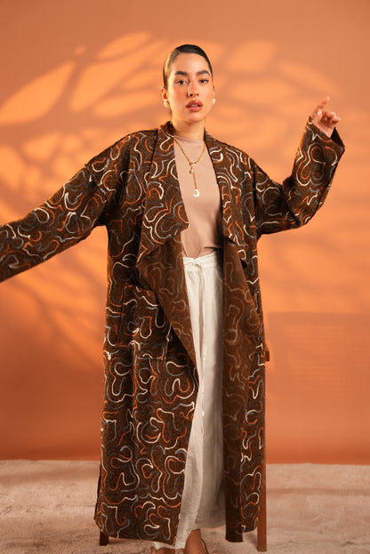 Serene Embroidered Coat In Brown