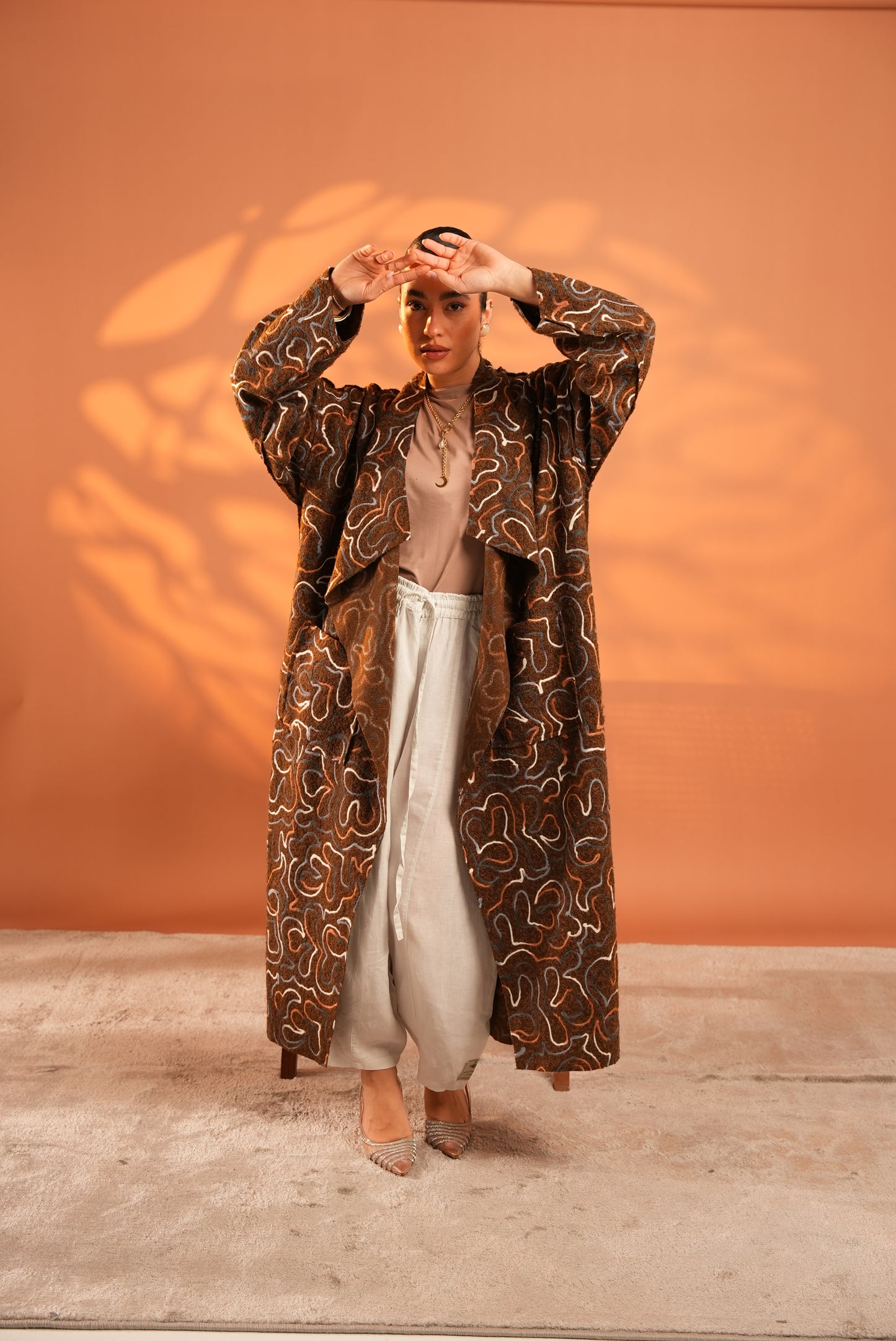 Serene Embroidered Coat In Brown