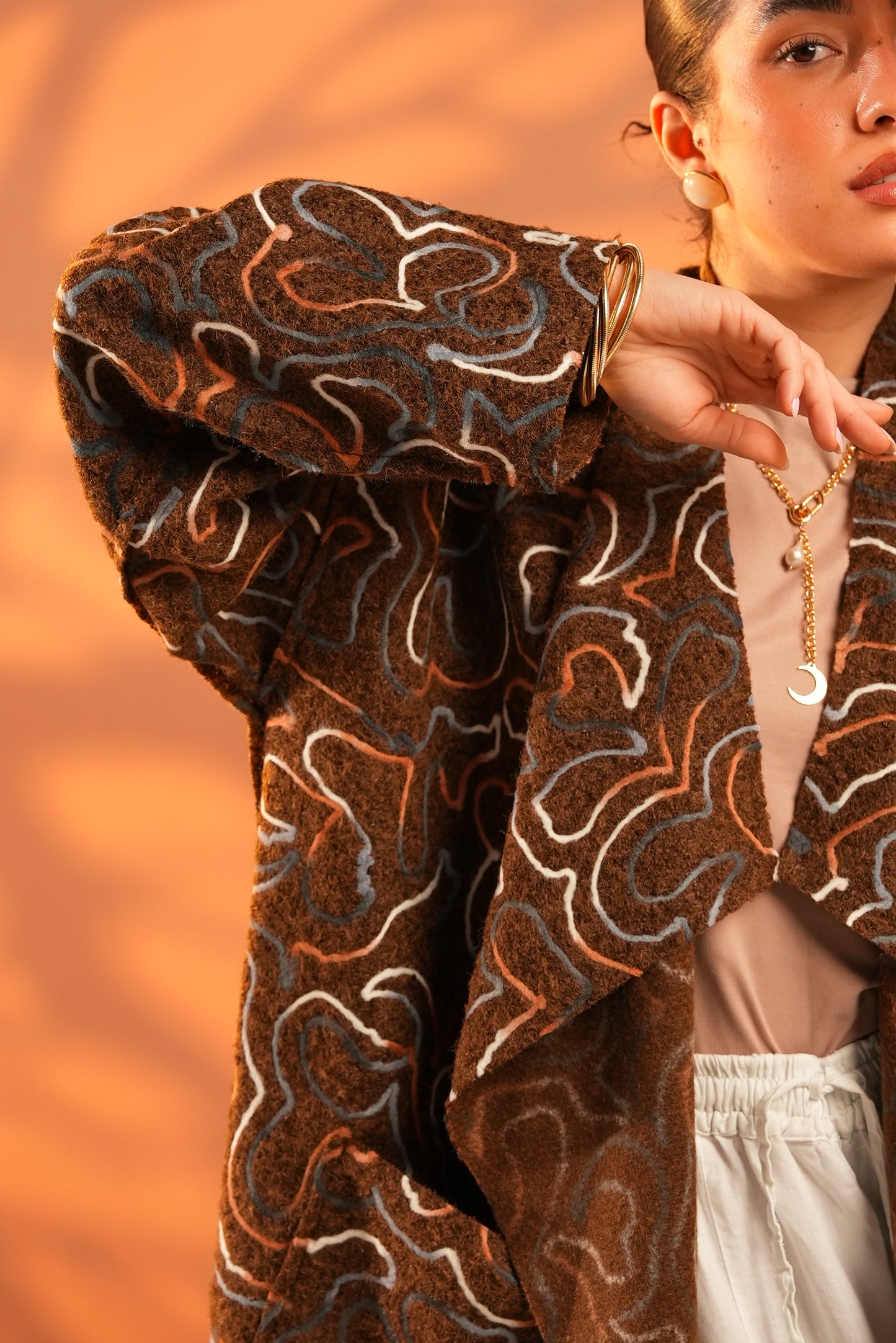 Serene Embroidered Coat In Brown