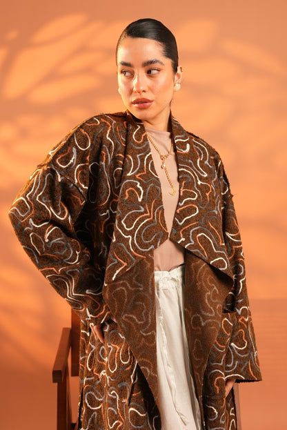 Serene Embroidered Coat In Brown