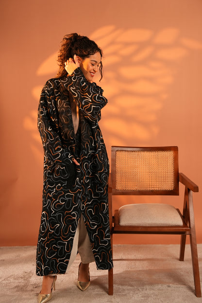 Serene Embroidered Coat In Black