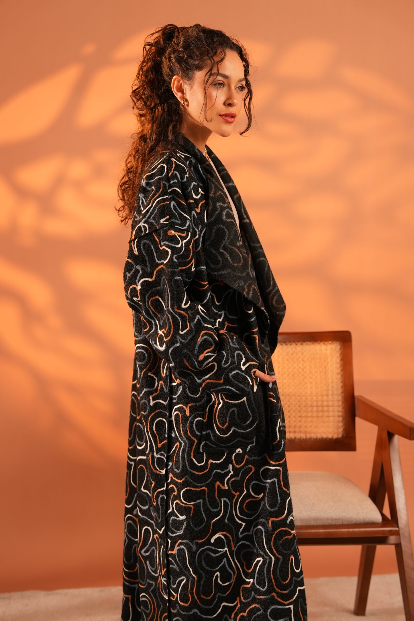 Serene Embroidered Coat In Black