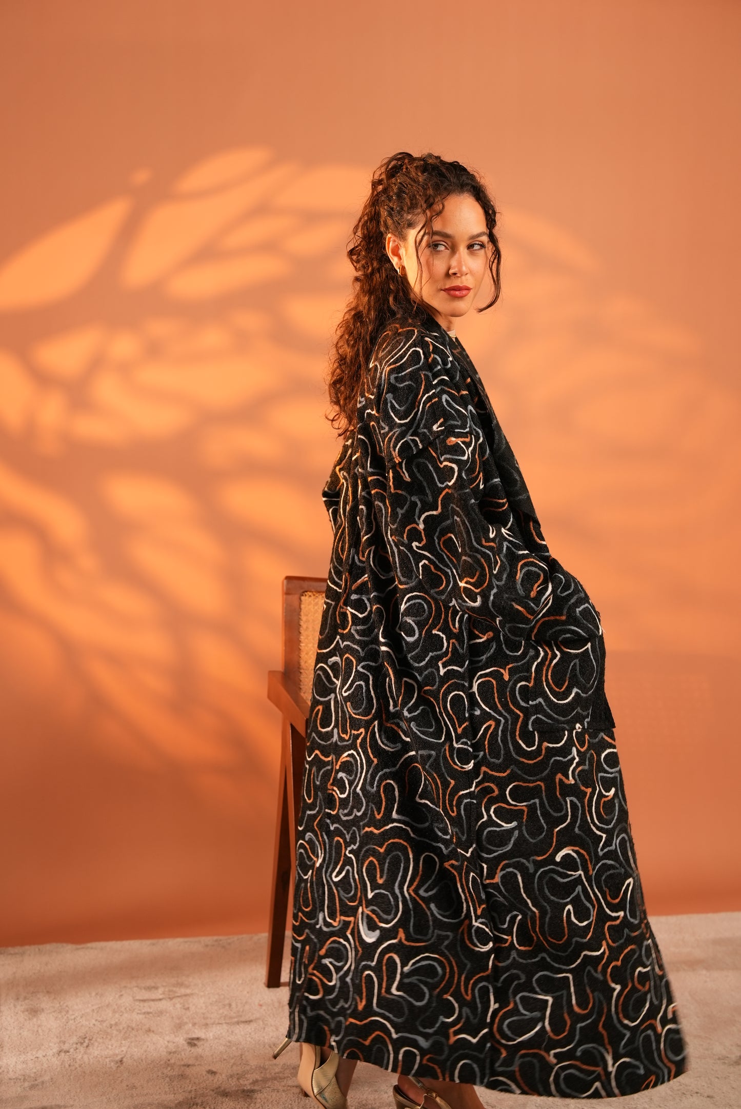 Serene Embroidered Coat In Black
