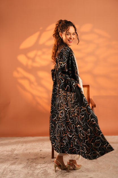 Serene Embroidered Coat In Black