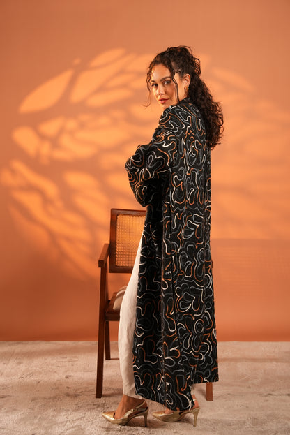 Serene Embroidered Coat In Black