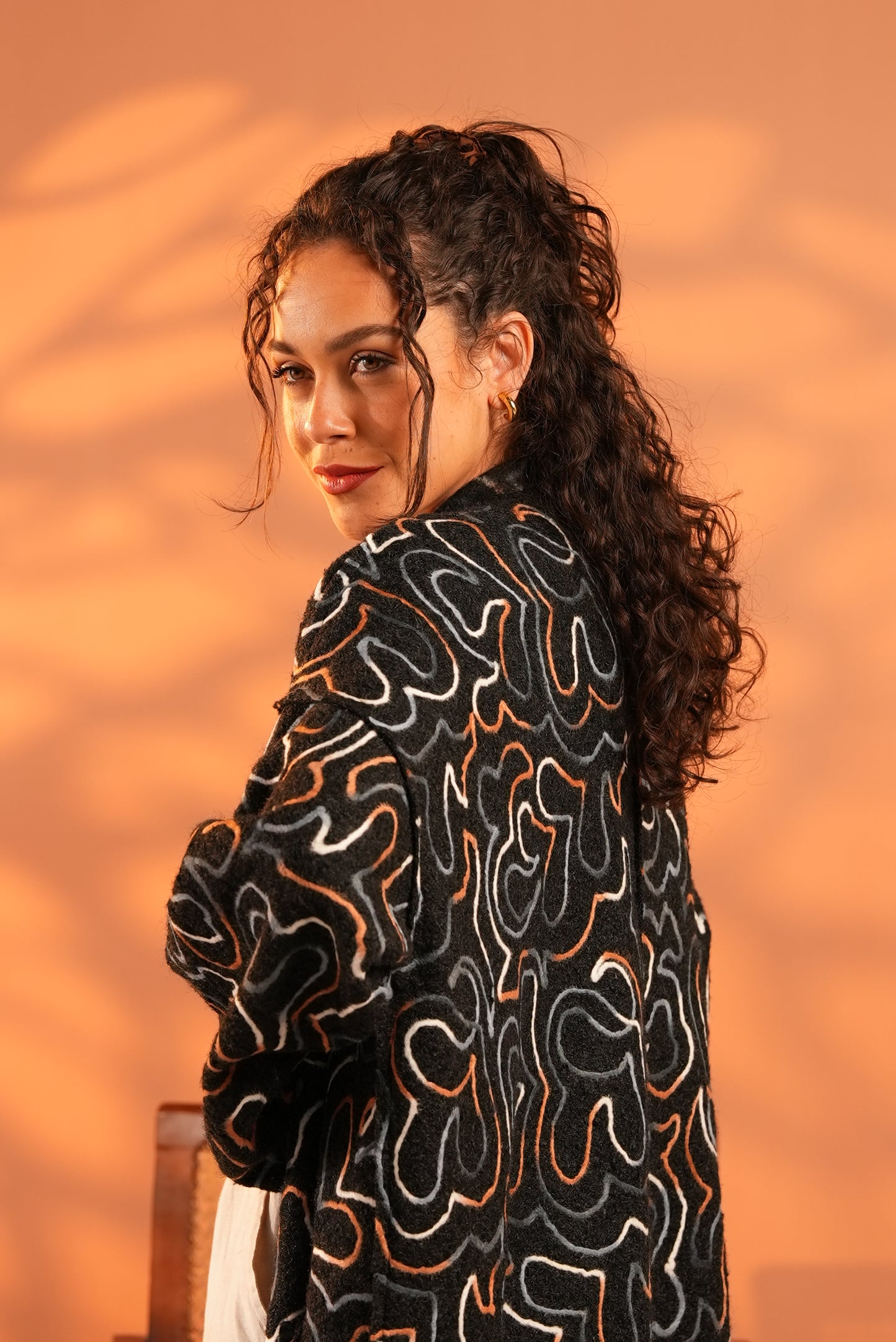 Serene Embroidered Coat In Black