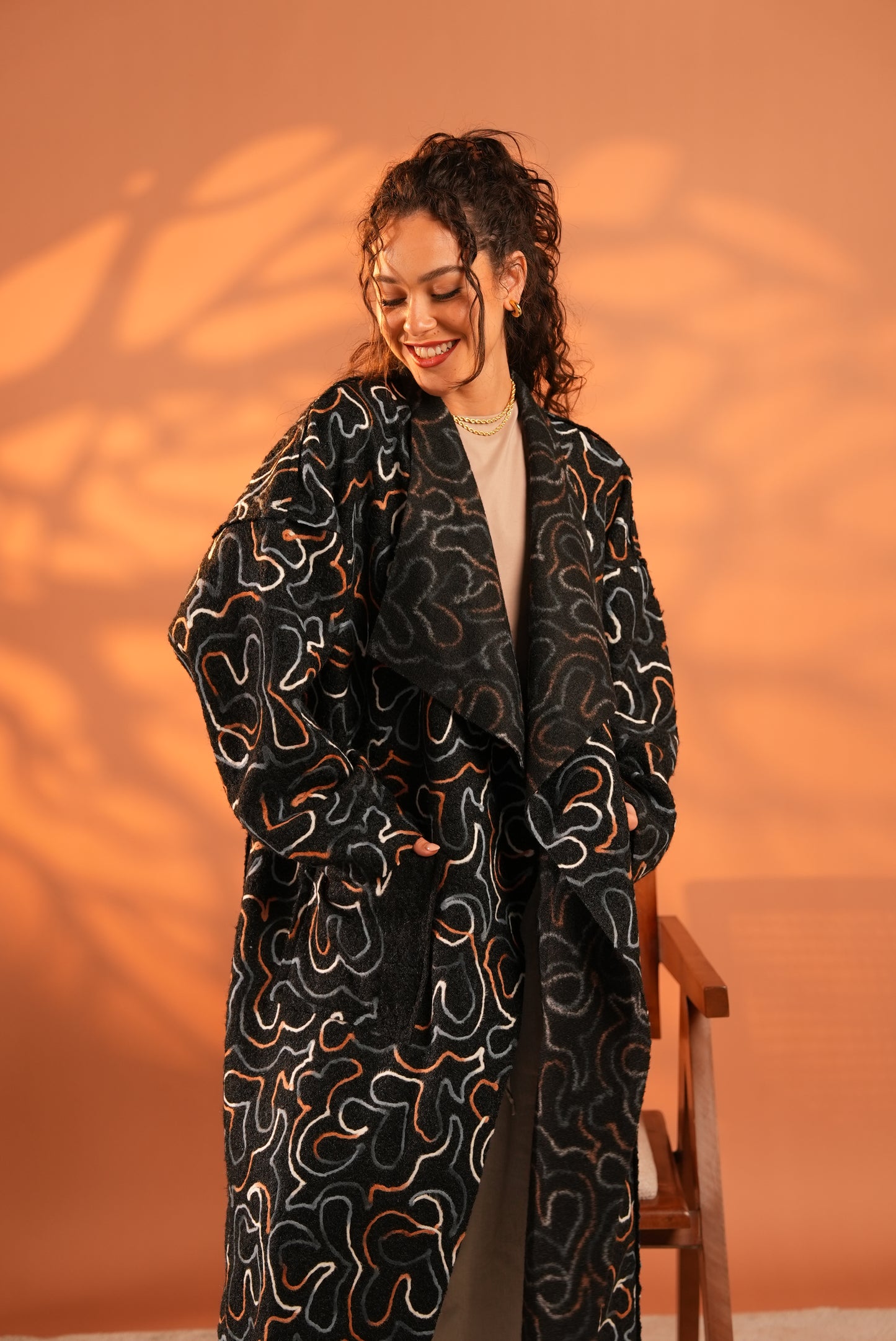 Serene Embroidered Coat In Black