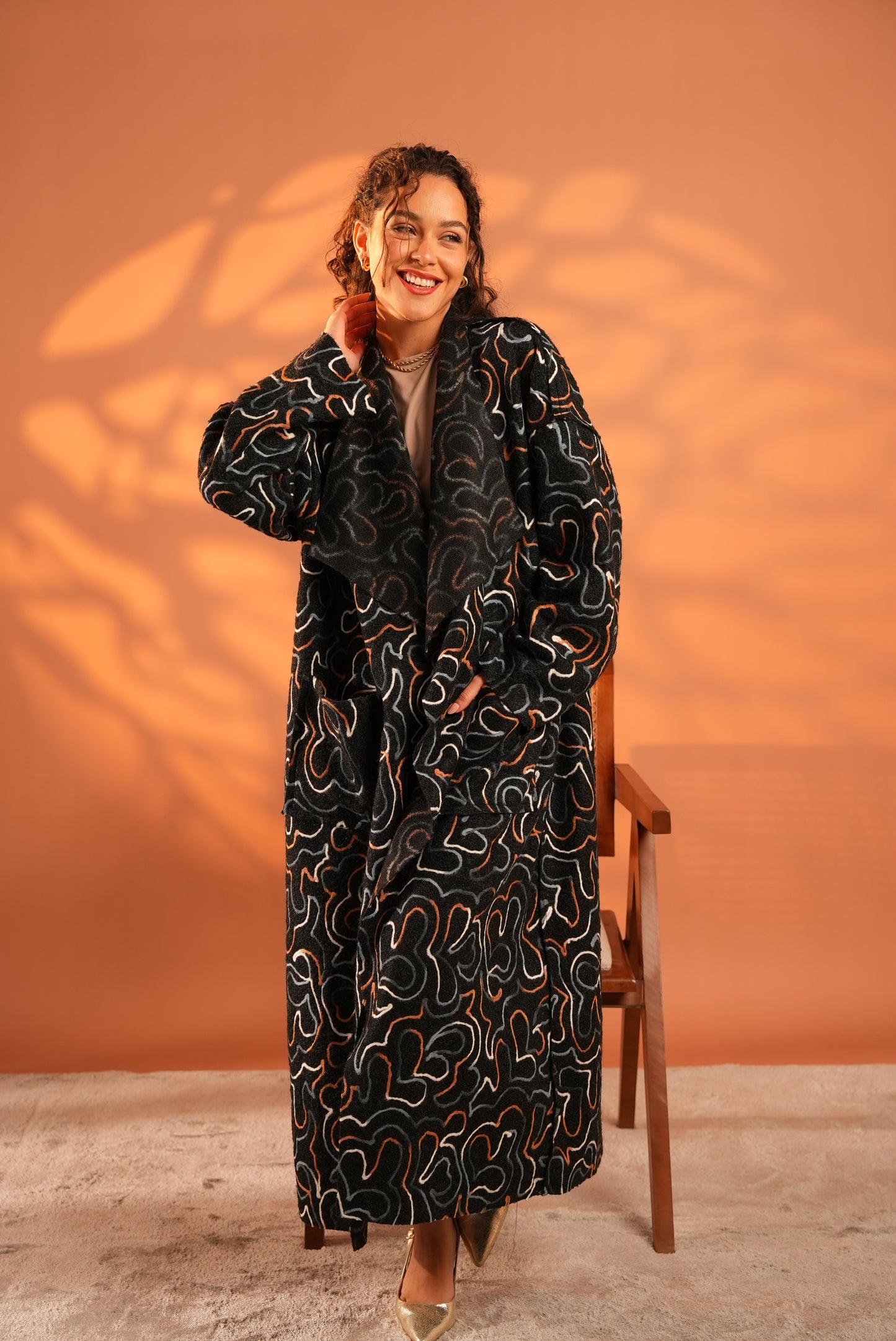 Serene Embroidered Coat In Black