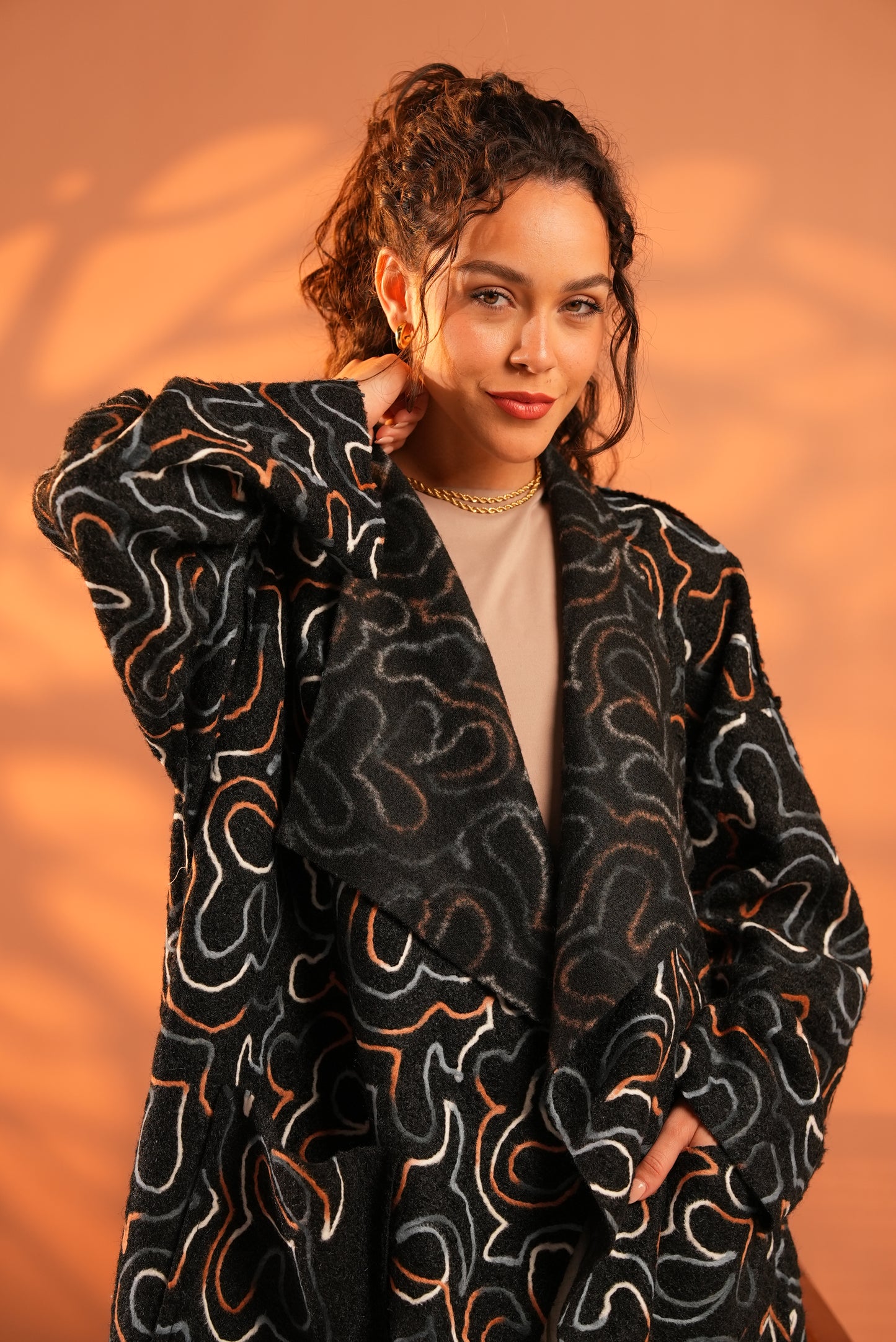 Serene Embroidered Coat In Black