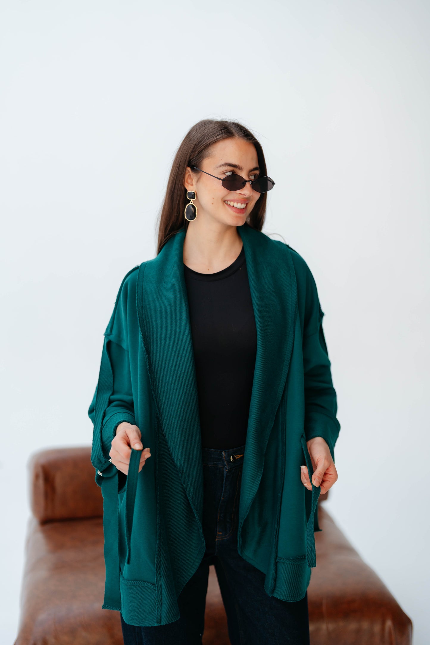 UBRAN LUXE CARDIGAN TEAL GREEN