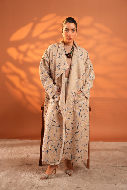 Serene Embroidered Coat In Beige