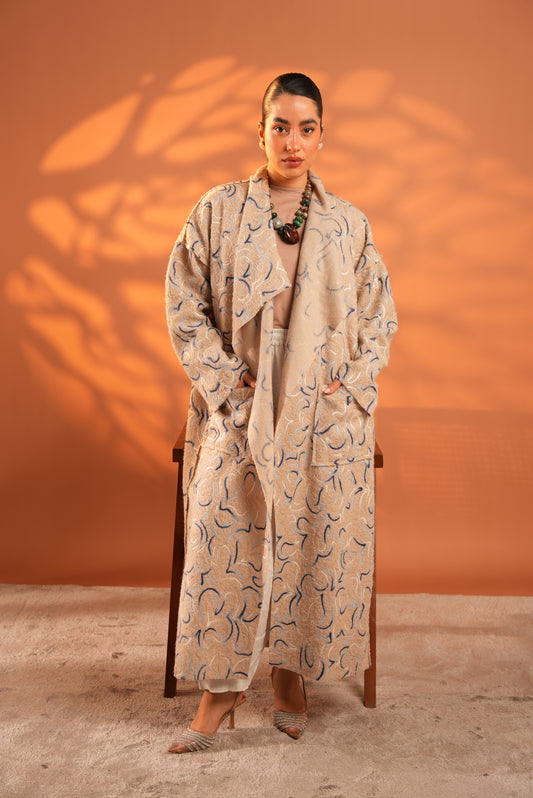 Serene Embroidered Coat In Beige