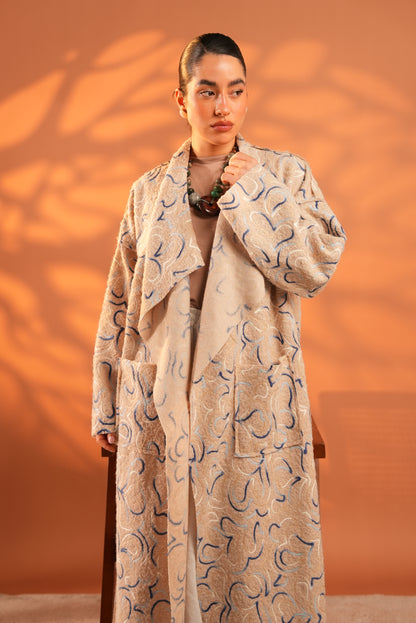 Serene Embroidered Coat In Beige