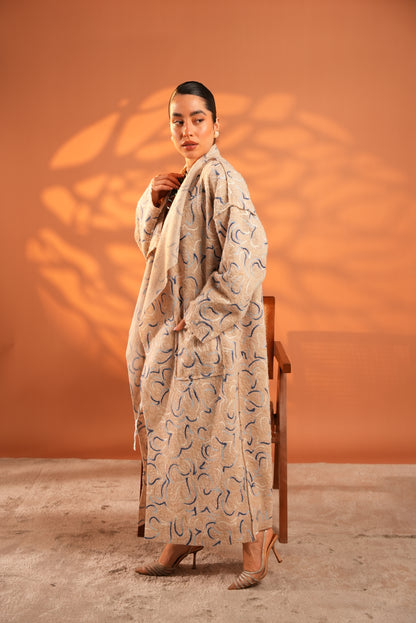 Serene Embroidered Coat In Beige