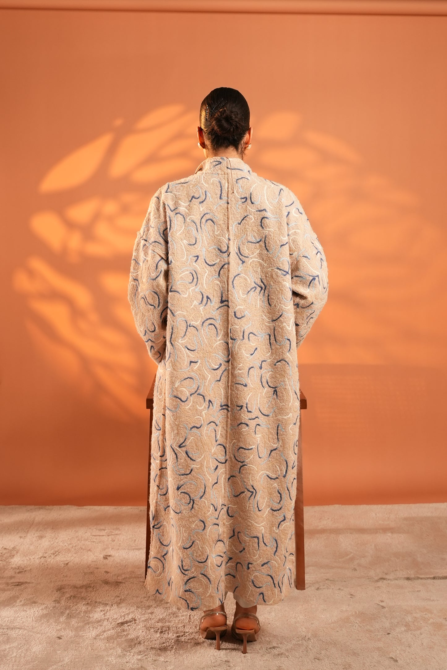 Serene Embroidered Coat In Beige