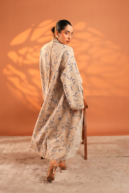Serene Embroidered Coat In Beige