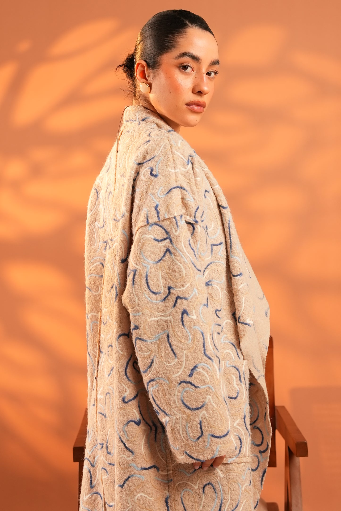 Serene Embroidered Coat In Beige