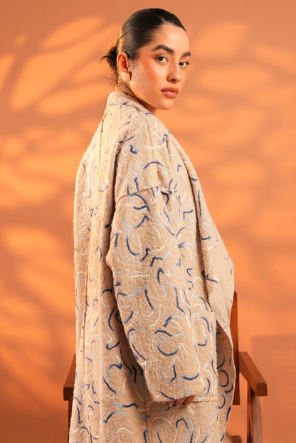 Serene Embroidered Coat In Beige