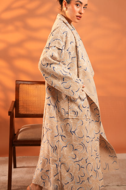 Serene Embroidered Coat In Beige