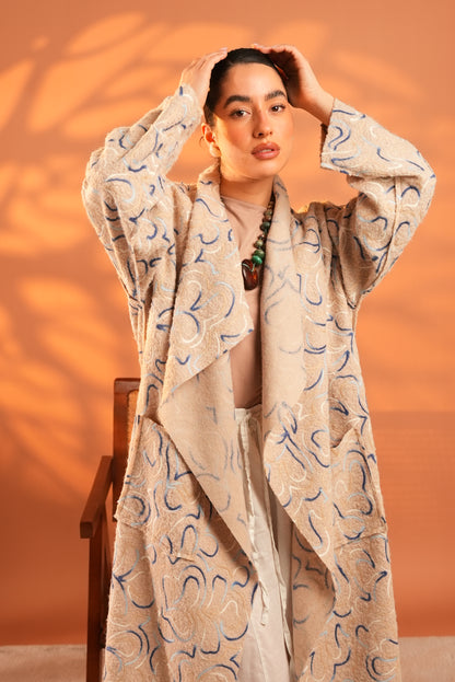 Serene Embroidered Coat In Beige
