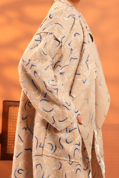 Serene Embroidered Coat In Beige