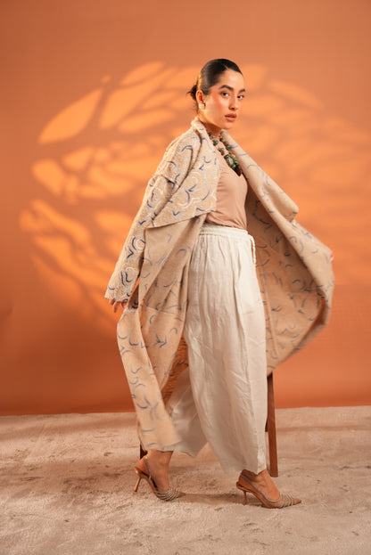 Serene Embroidered Coat In Beige
