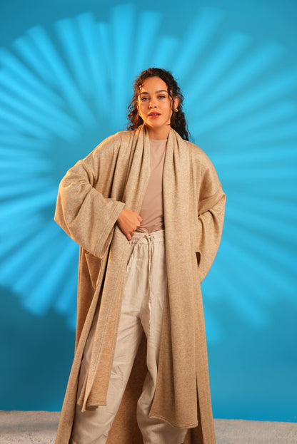 Soft Embrace Shawl Cardigan In Beige