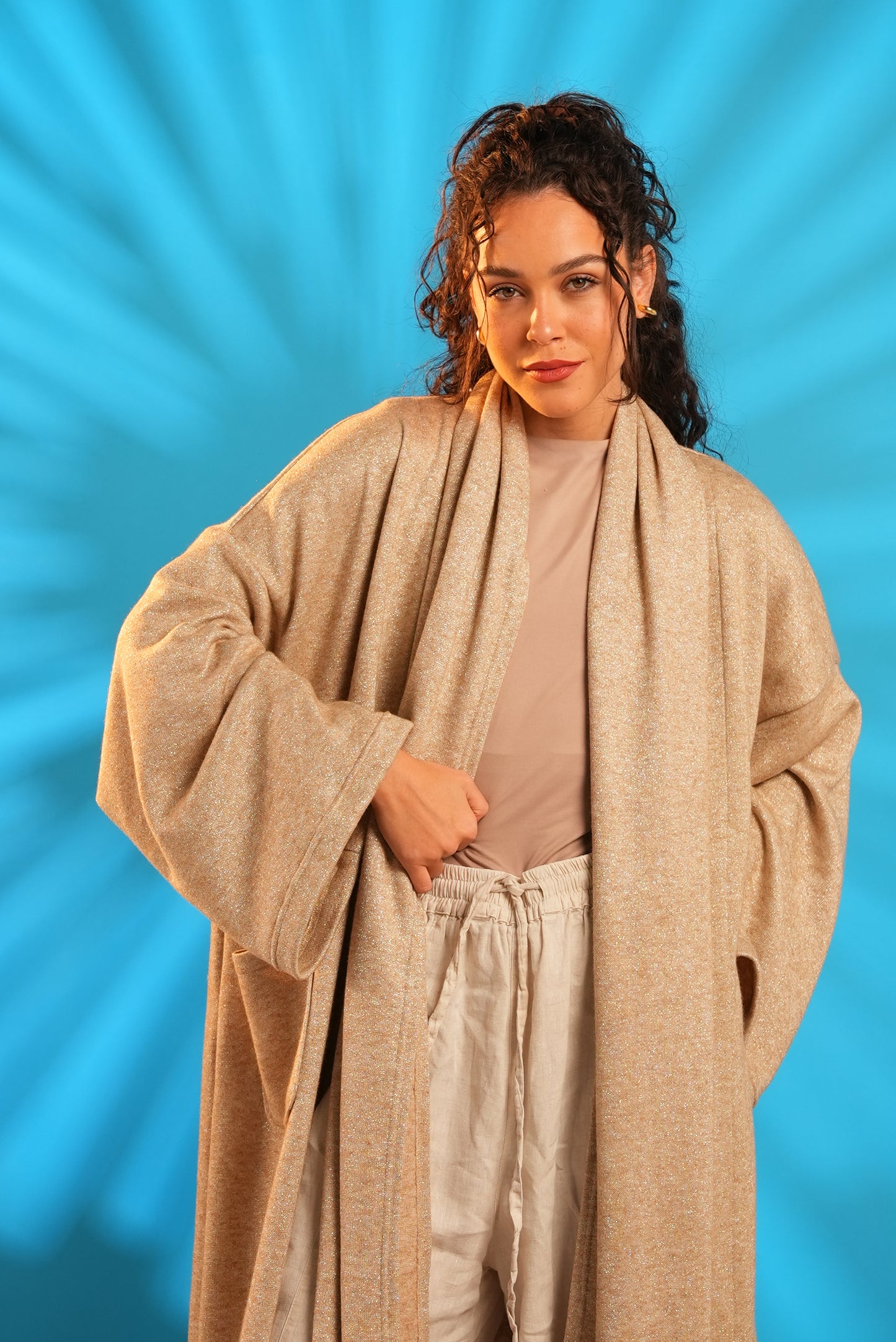 Soft Embrace Shawl Cardigan In Beige