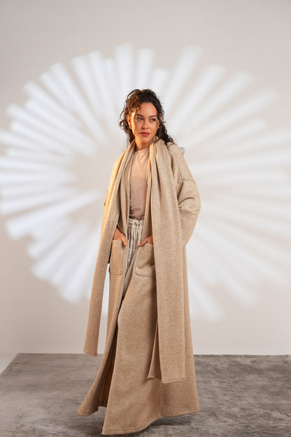 Soft Embrace Shawl Cardigan In Beige