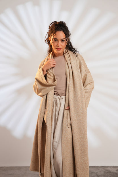 Soft Embrace Shawl Cardigan In Beige