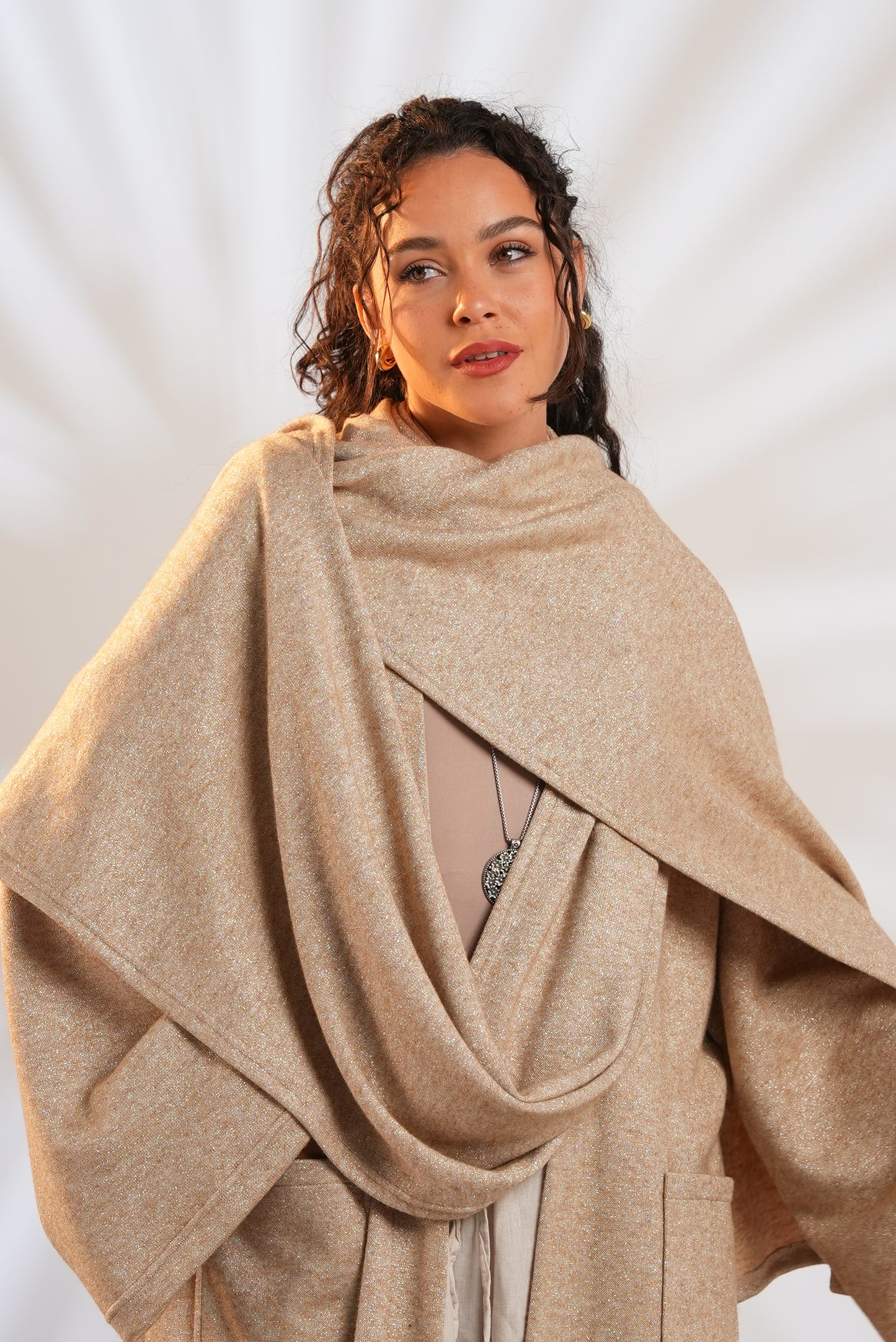 Soft Embrace Shawl Cardigan In Beige