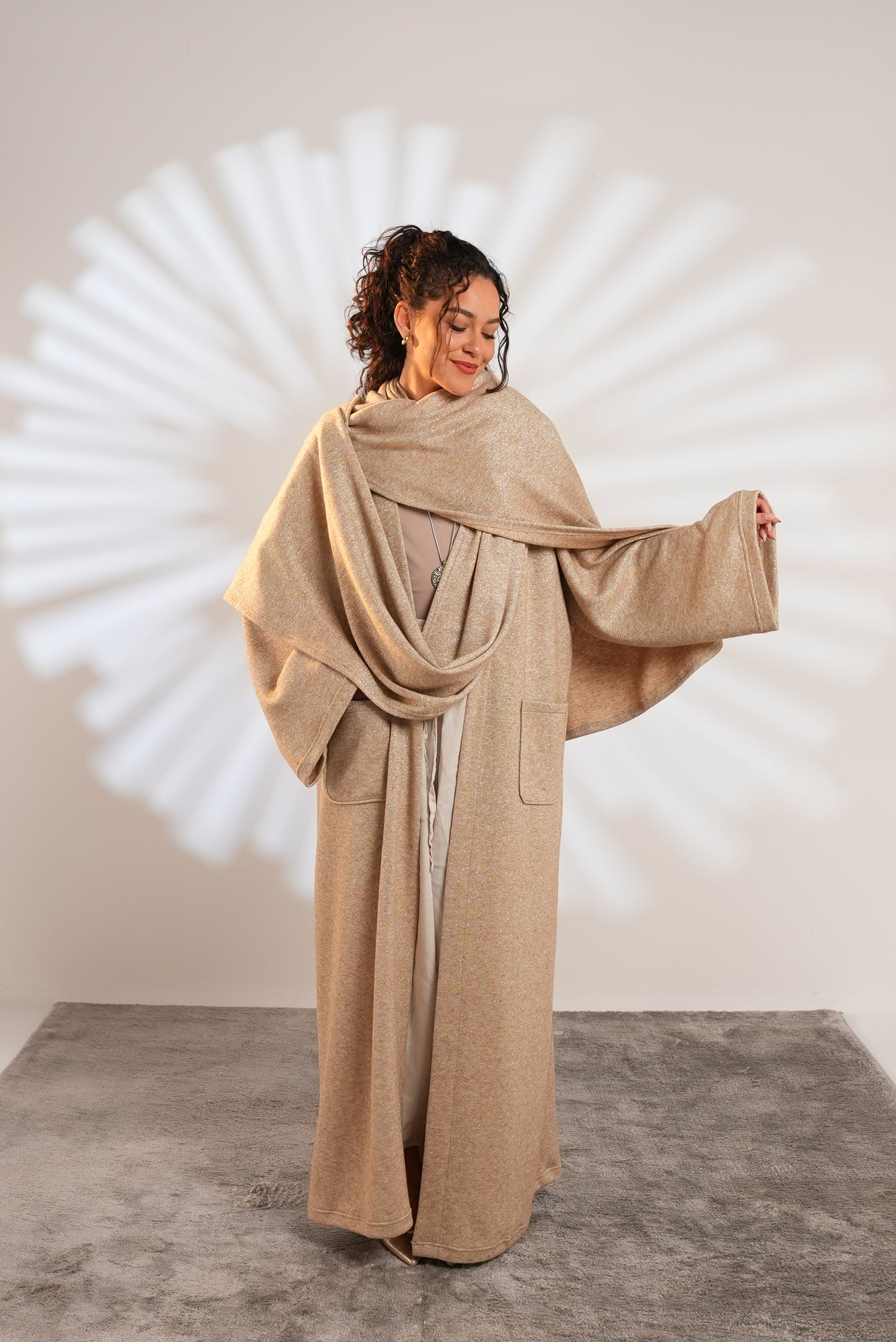 Soft Embrace Shawl Cardigan In Beige