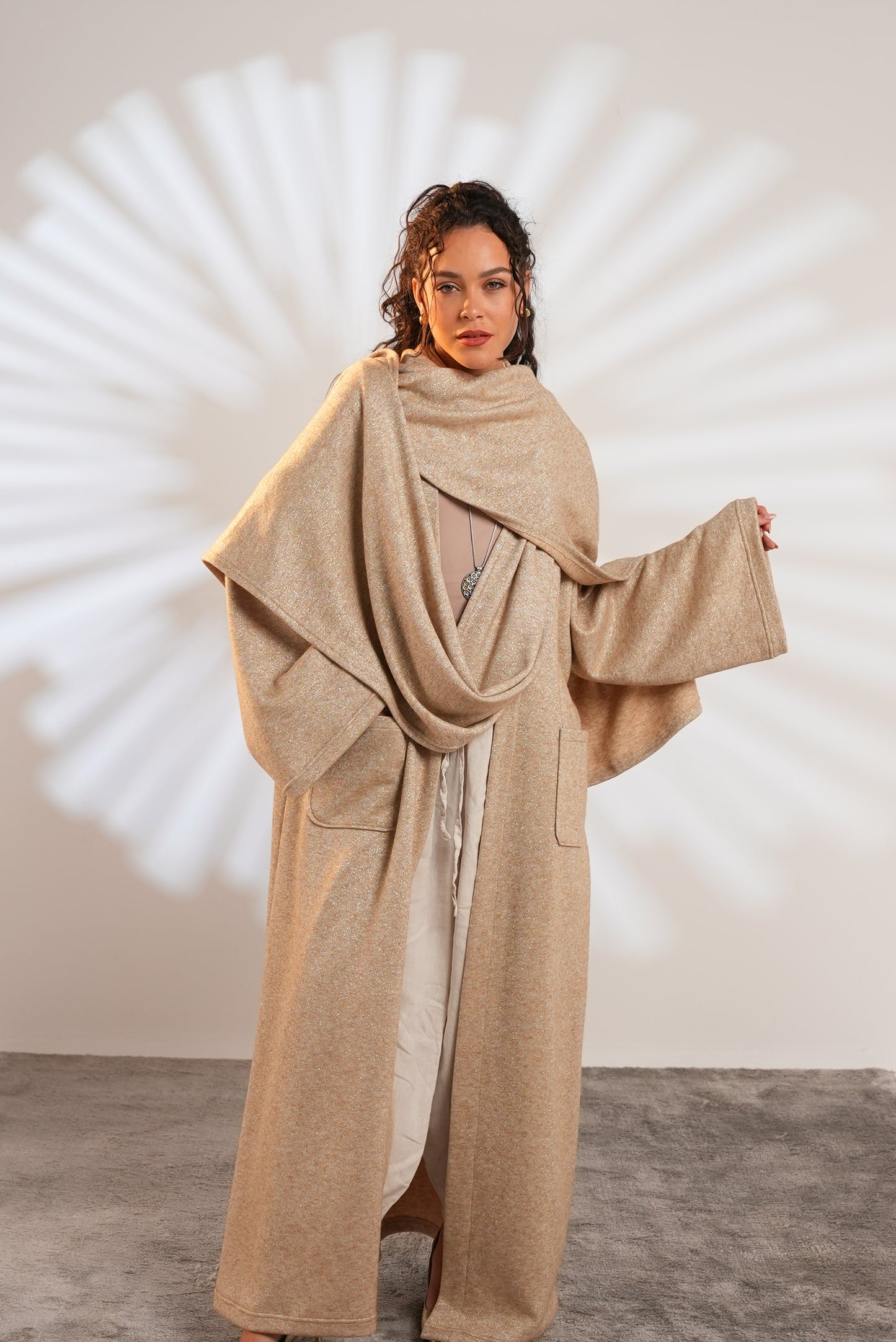 Soft Embrace Shawl Cardigan In Beige