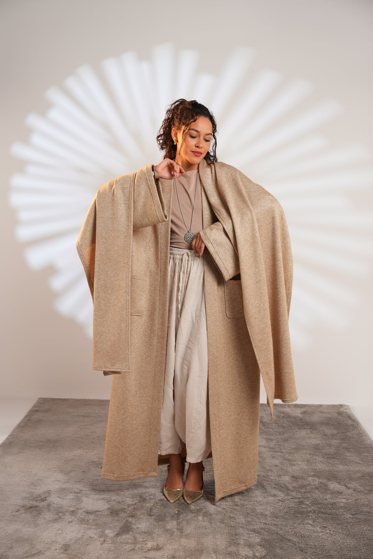 Soft Embrace Shawl Cardigan In Beige