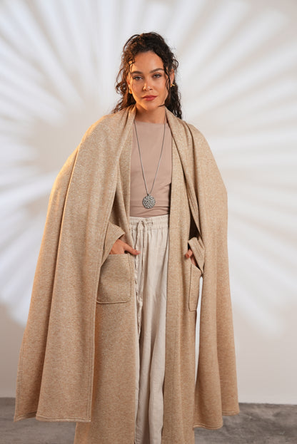 Soft Embrace Shawl Cardigan In Beige