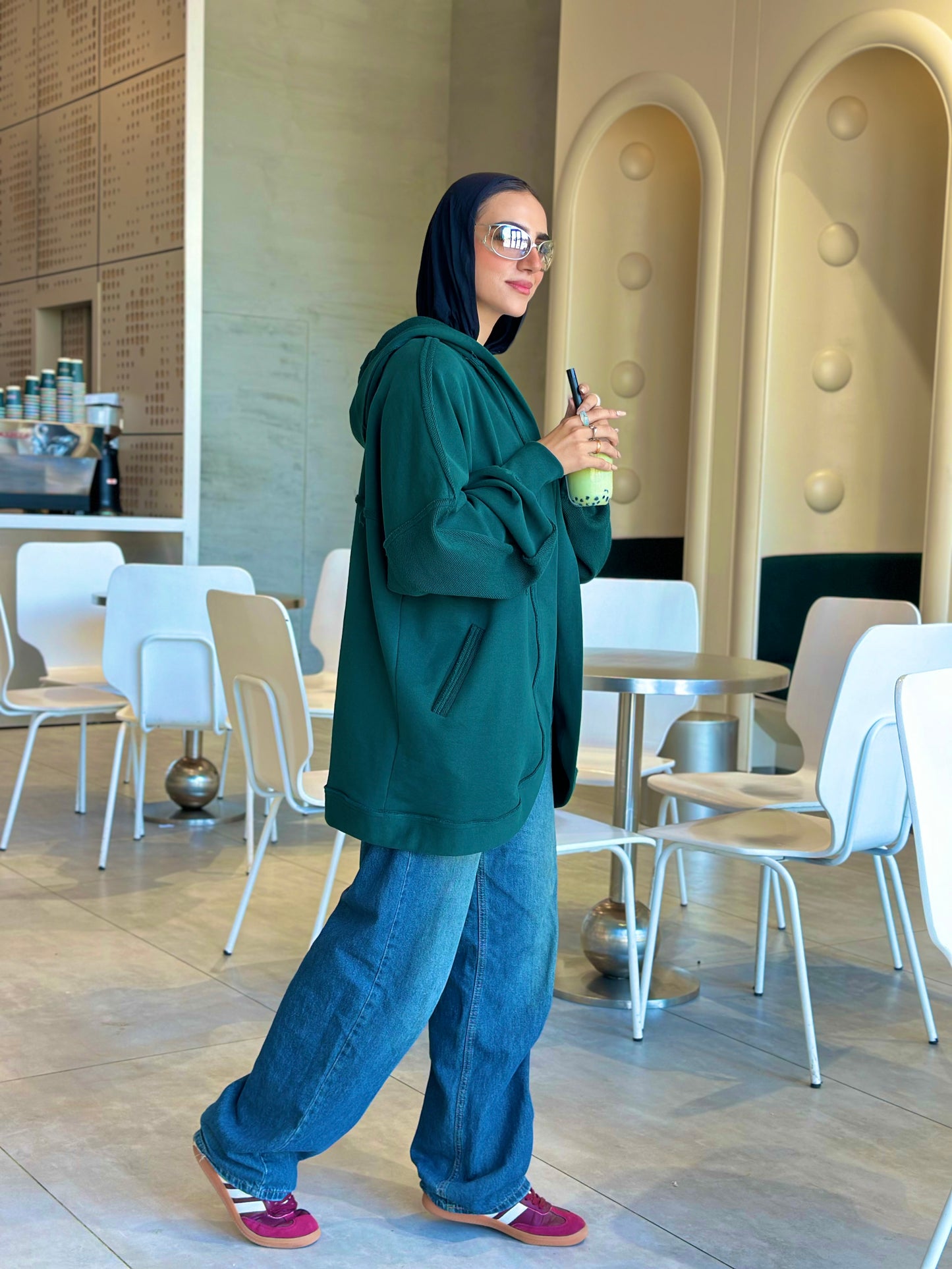 Hooded cardigan in frosted green