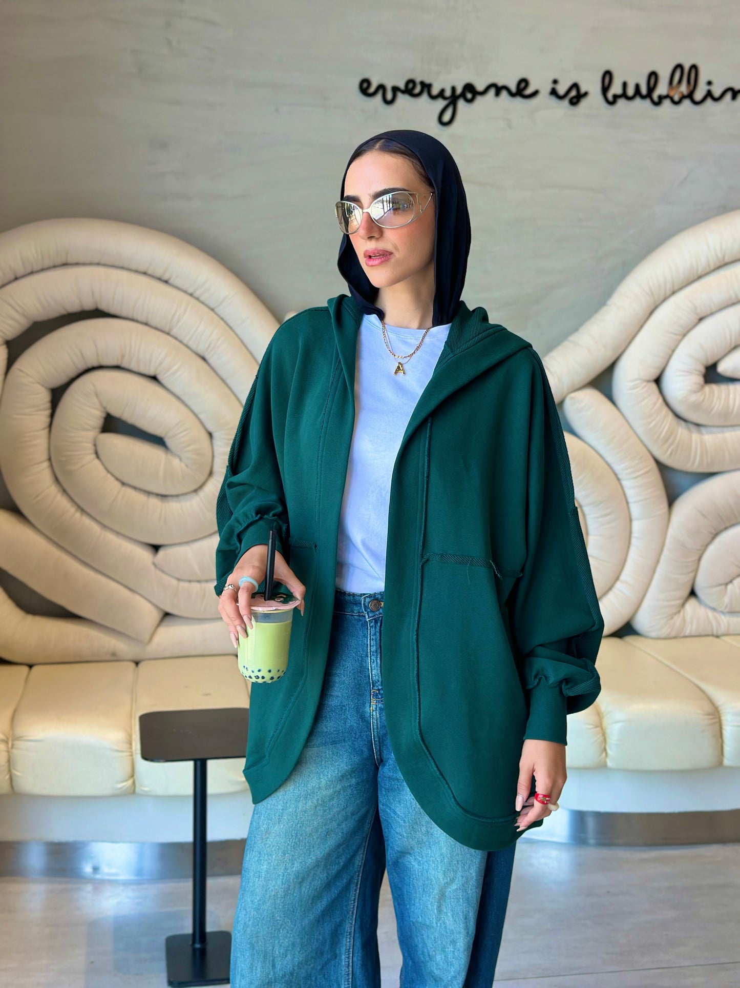 Hooded cardigan in frosted green