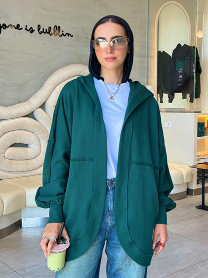 Hooded cardigan in frosted green
