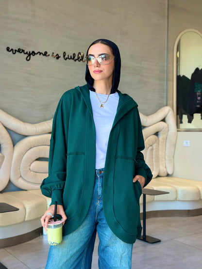 Hooded cardigan in frosted green