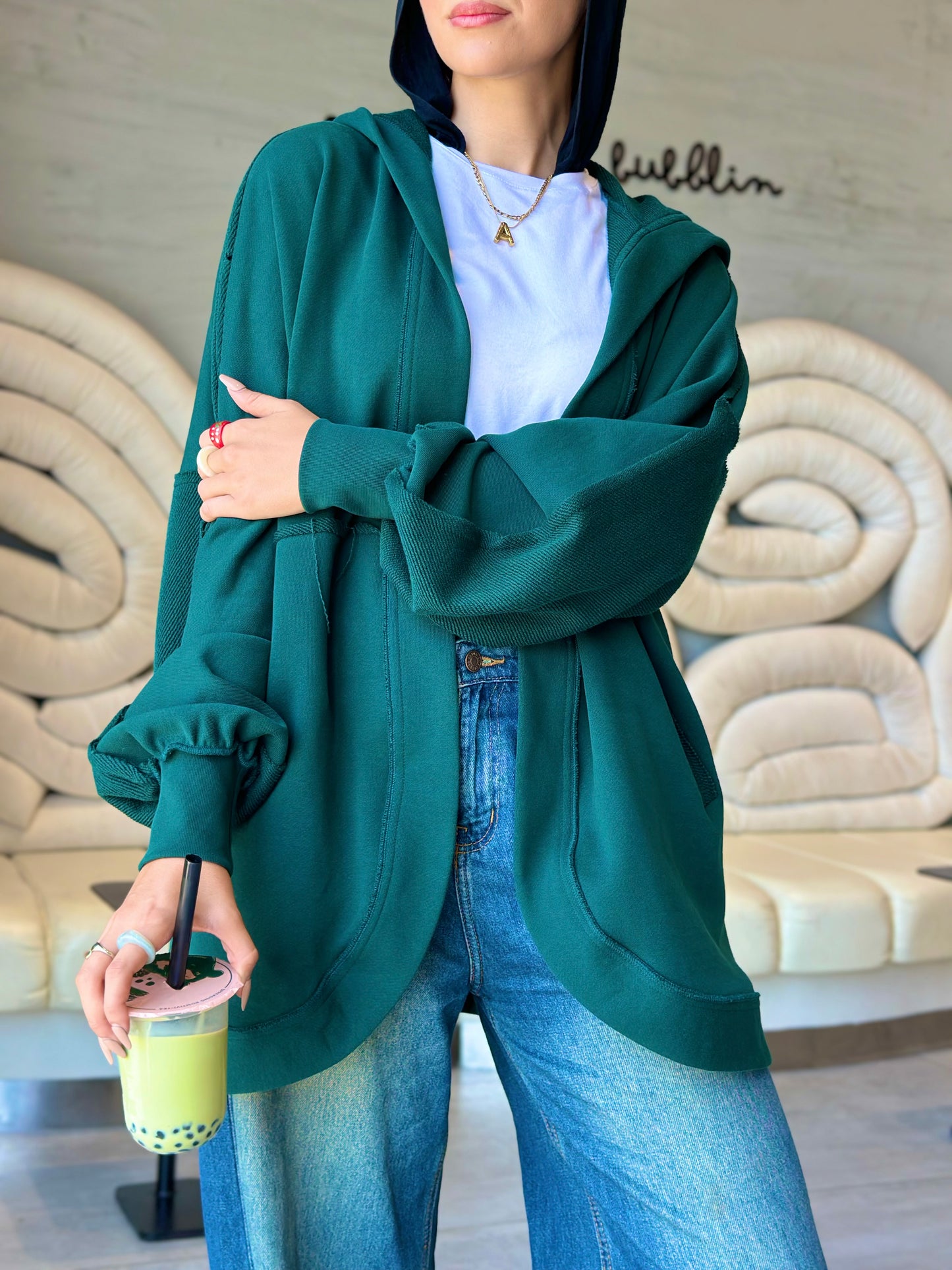 Hooded cardigan in frosted green