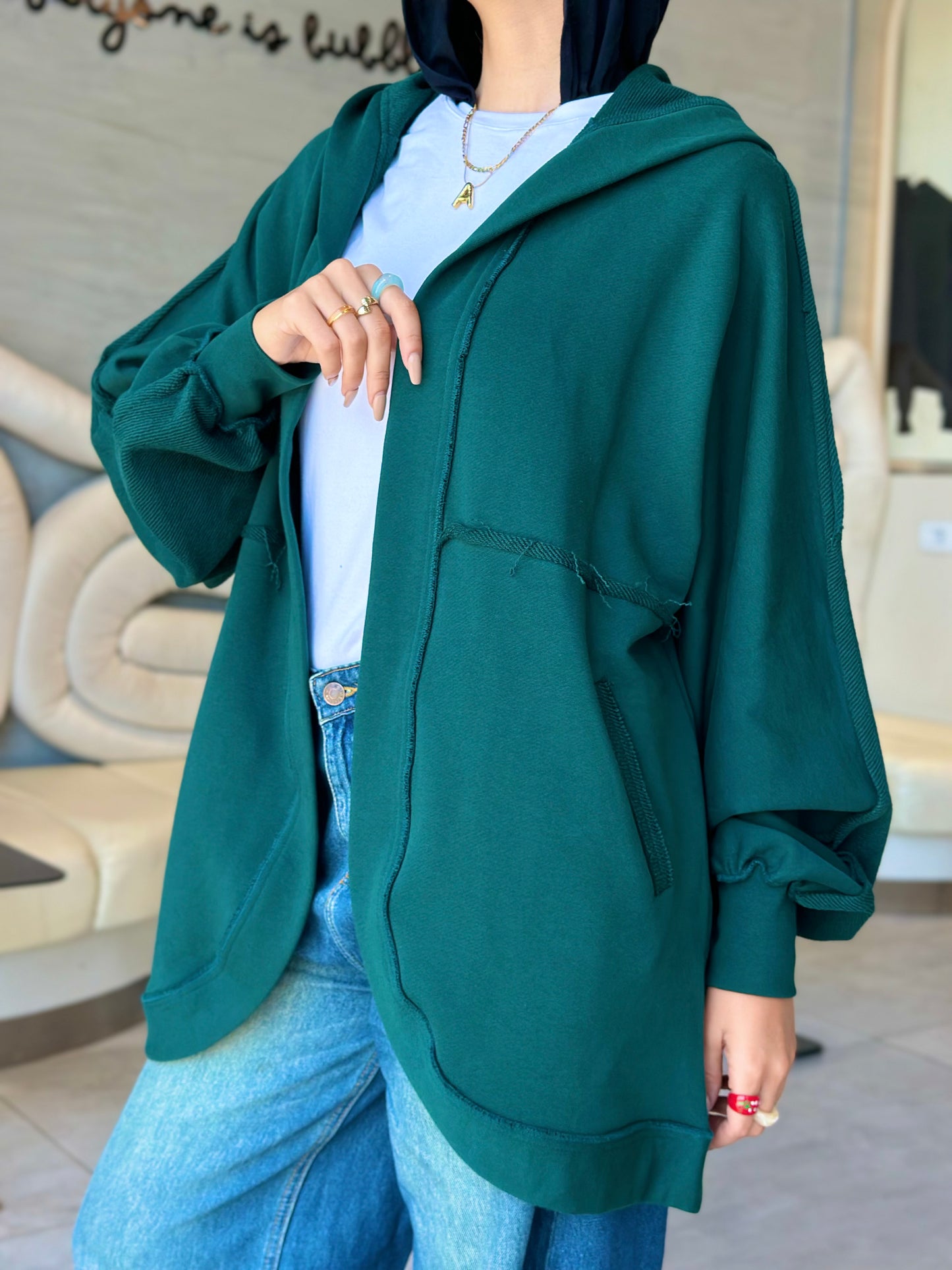 Hooded cardigan in frosted green