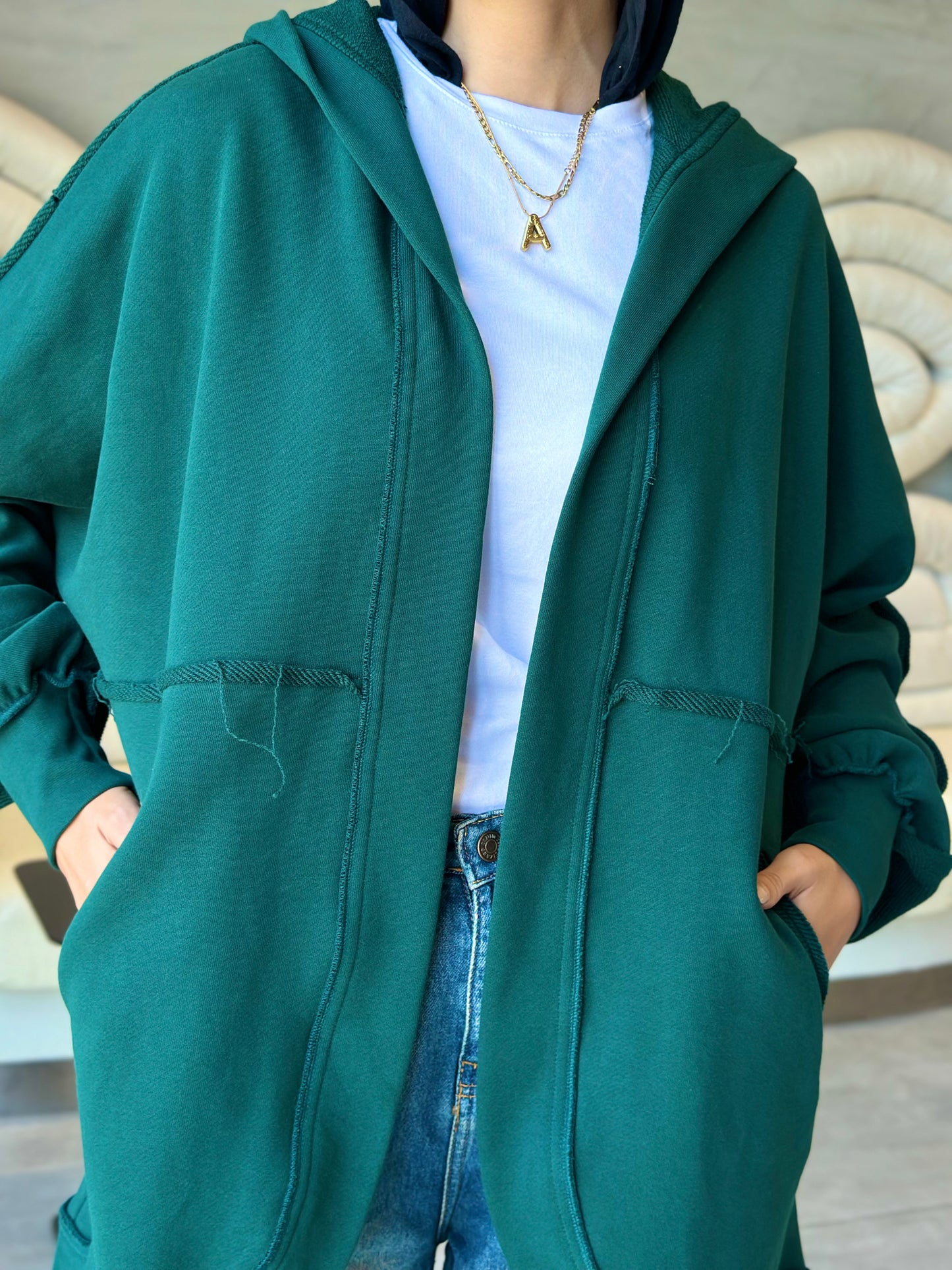 Hooded cardigan in frosted green