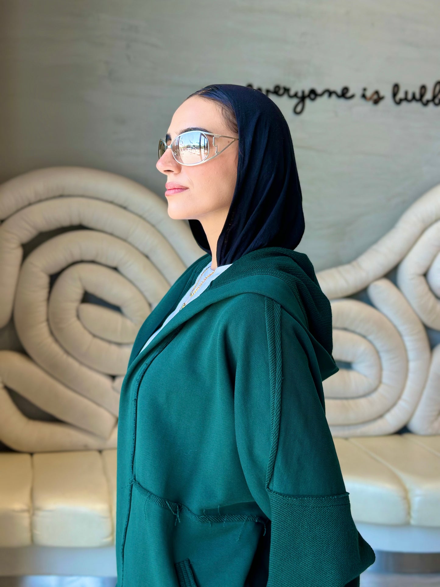 Hooded cardigan in frosted green