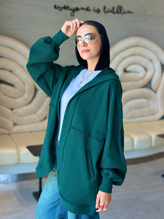 Hooded cardigan in frosted green