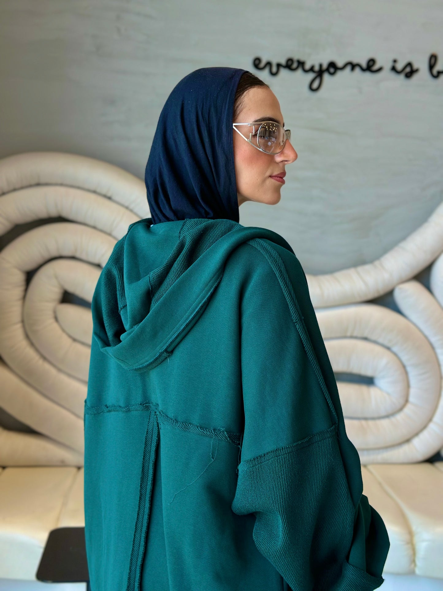 Hooded cardigan in frosted green