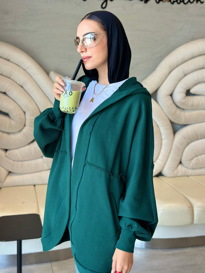 Hooded cardigan in frosted green