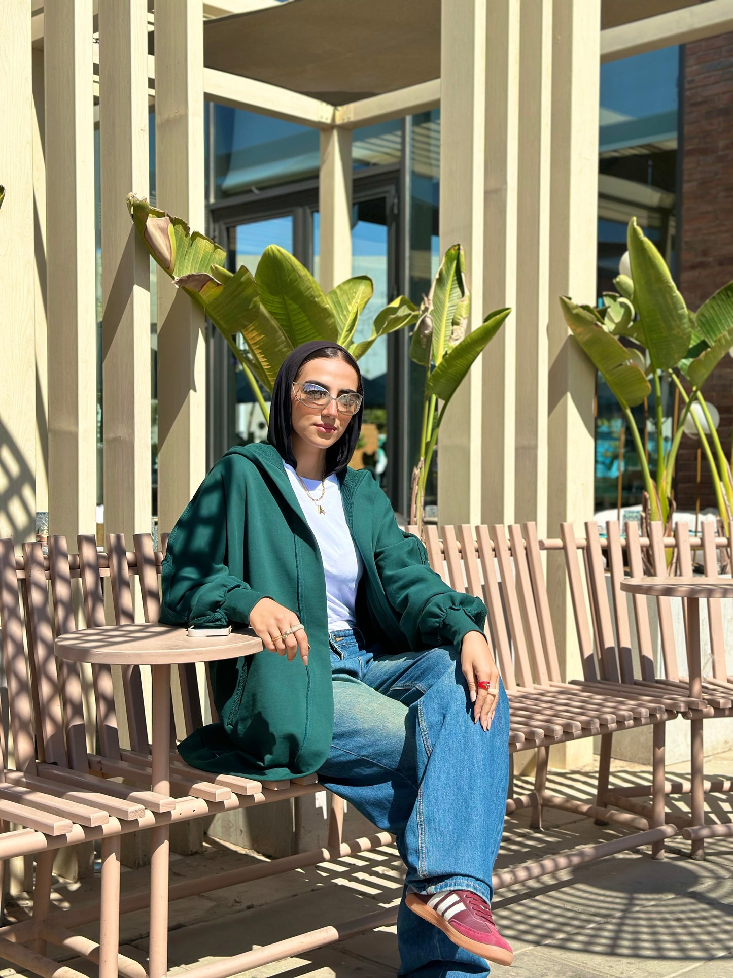 Hooded cardigan in frosted green