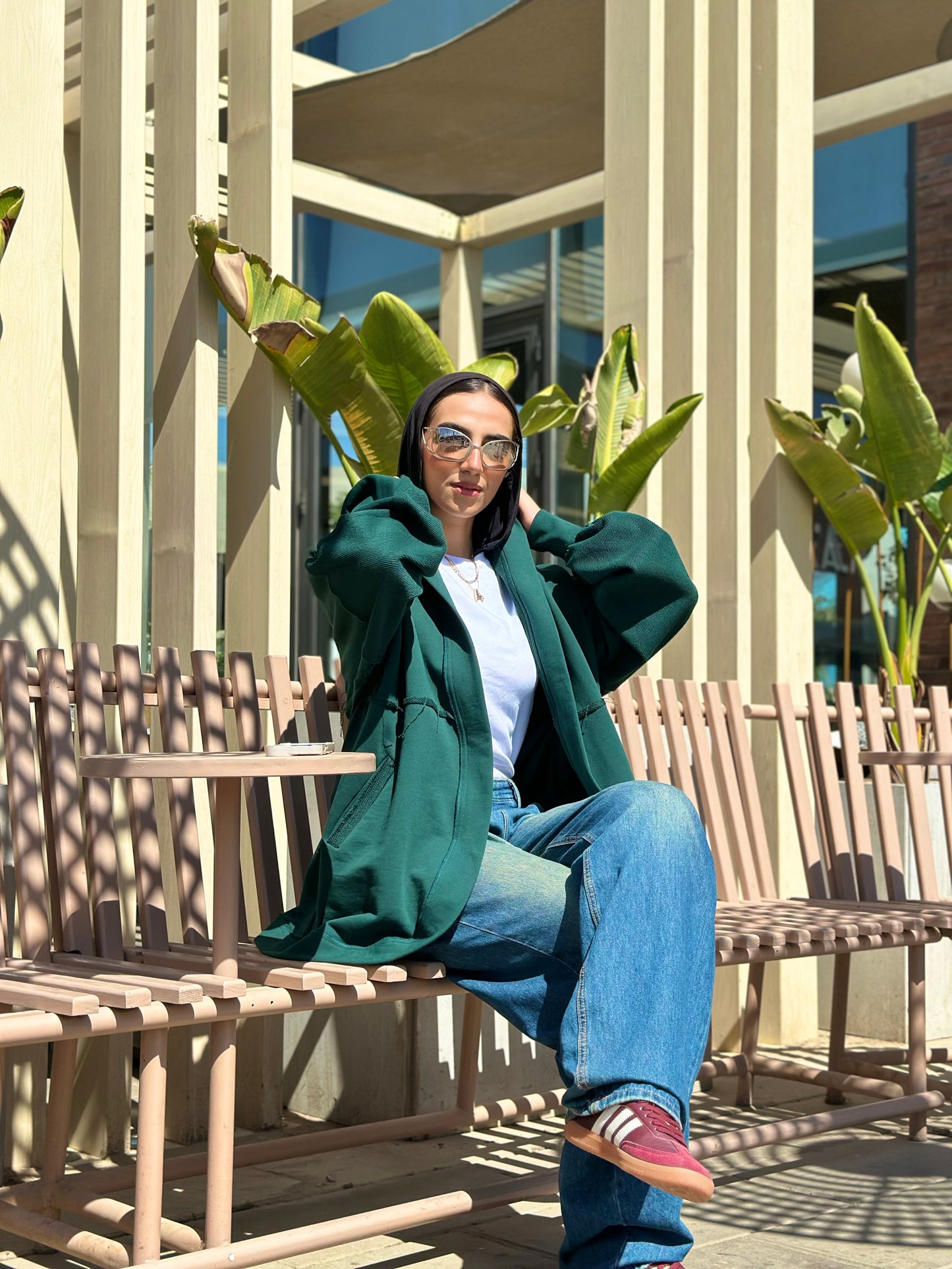 Hooded cardigan in frosted green