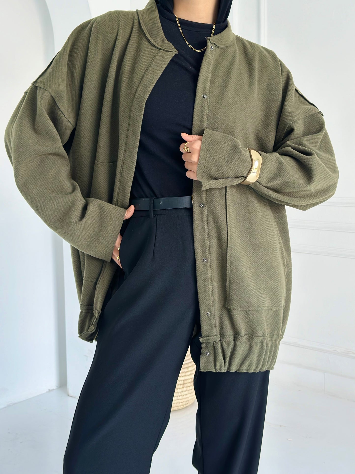 casual Wool Jacket In Olive